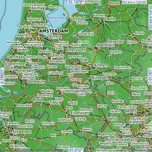 Topographic map of Druten