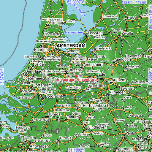 Topographic map of Driebergen-Rijsenburg