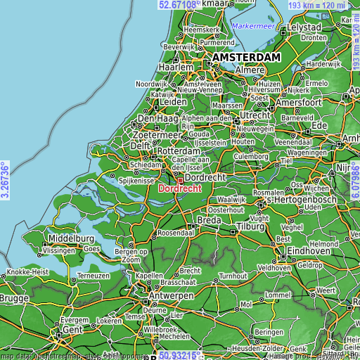 Topographic map of Dordrecht
