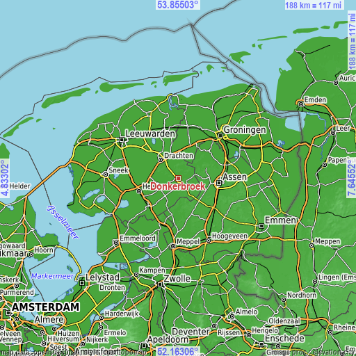 Topographic map of Donkerbroek