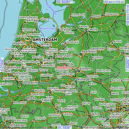 Topographic map of Doesburg