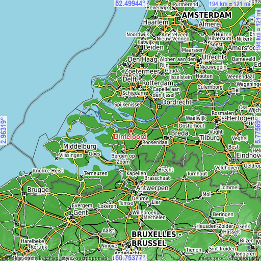 Topographic map of Dinteloord