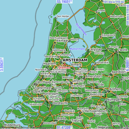 Topographic map of Diemen