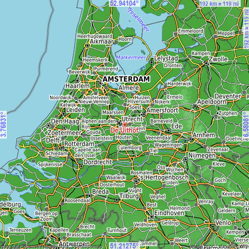 Topographic map of De Uithof