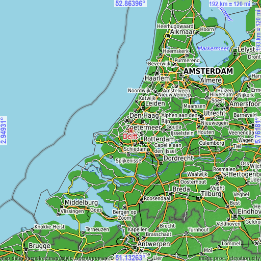 Topographic map of Delft