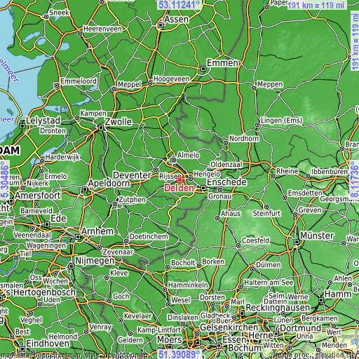 Topographic map of Delden