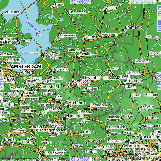 Topographic map of De Hoven