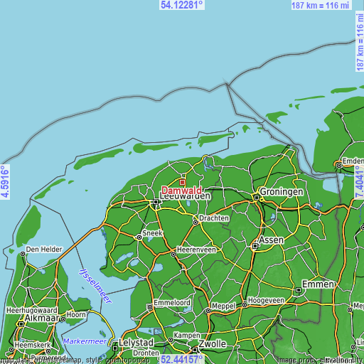Topographic map of Damwâld