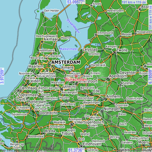 Topographic map of Bunschoten