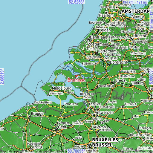 Topographic map of Bruinisse