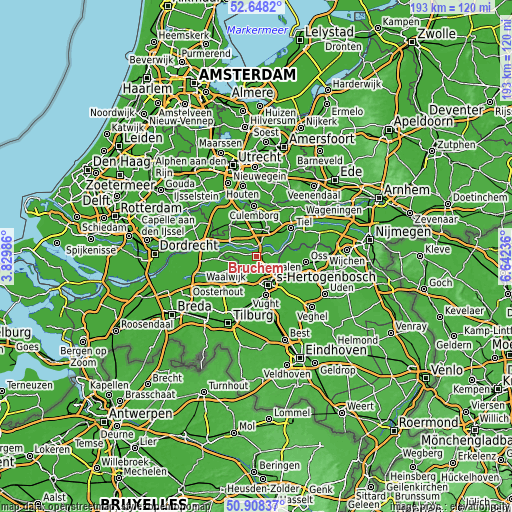 Topographic map of Bruchem