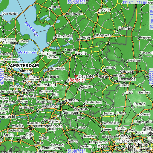 Topographic map of Borgele