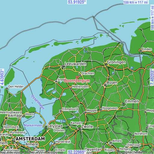 Topographic map of Boornbergum