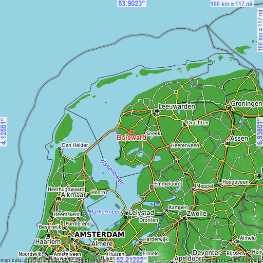 Topographic map of Bolsward