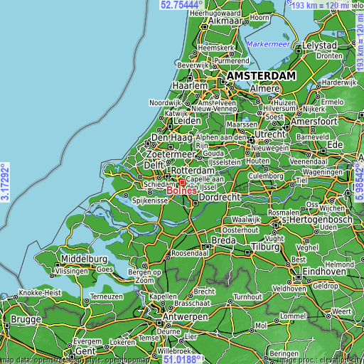 Topographic map of Bolnes