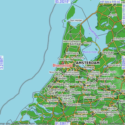 Topographic map of Bloemendaal