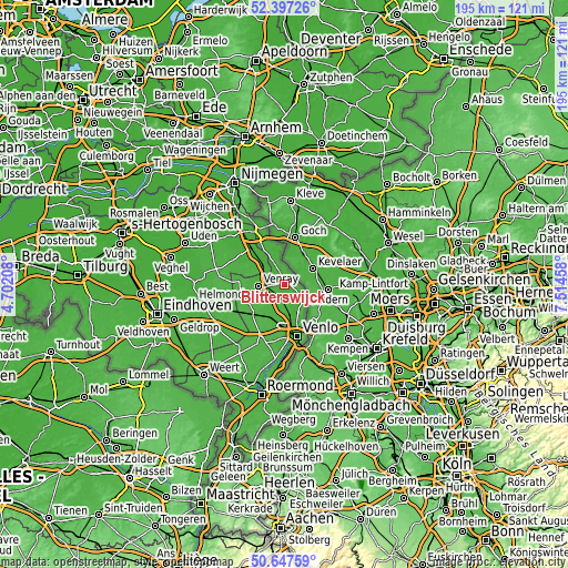 Topographic map of Blitterswijck