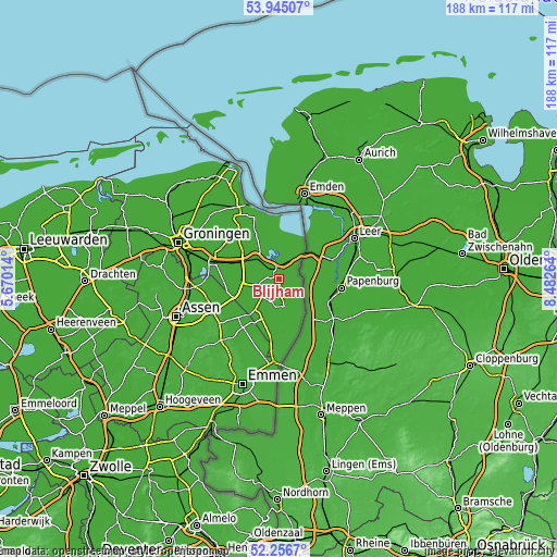 Topographic map of Blijham