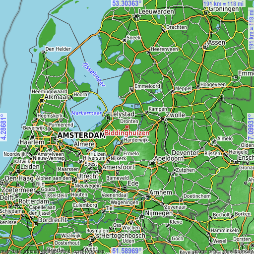 Topographic map of Biddinghuizen