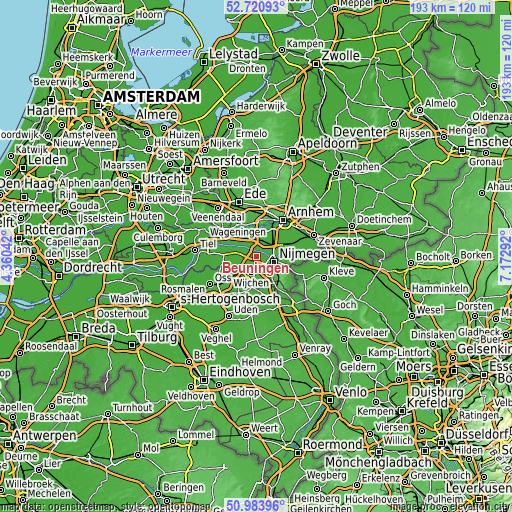 Topographic map of Beuningen
