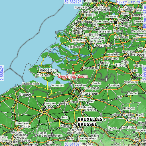 Topographic map of Bergen op Zoom
