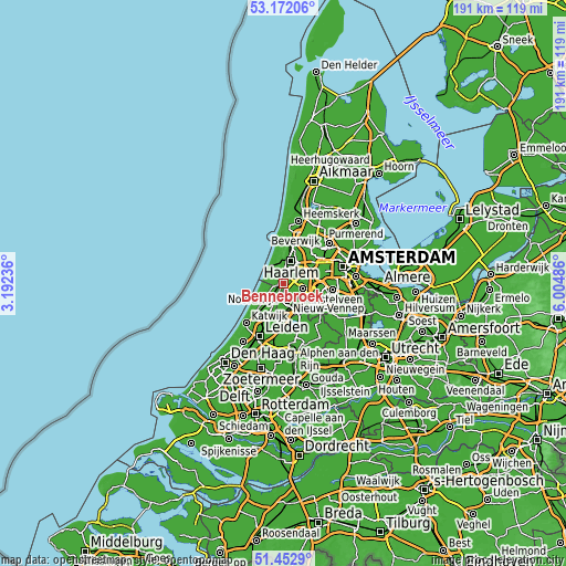 Topographic map of Bennebroek