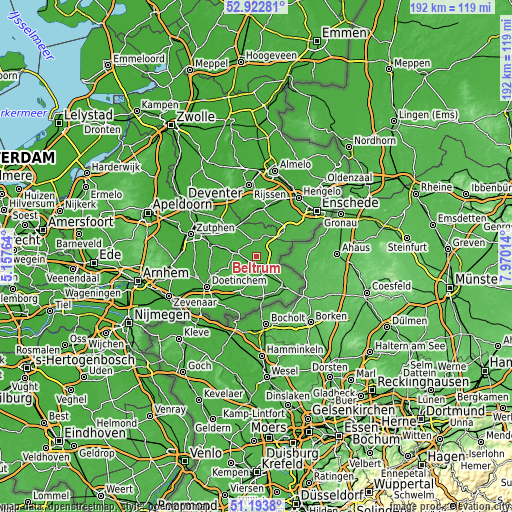 Topographic map of Beltrum