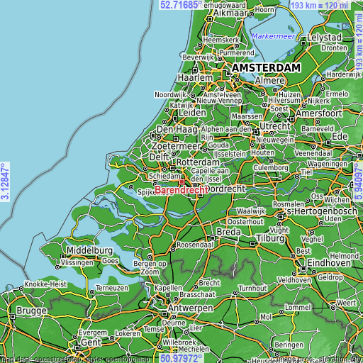 Topographic map of Barendrecht