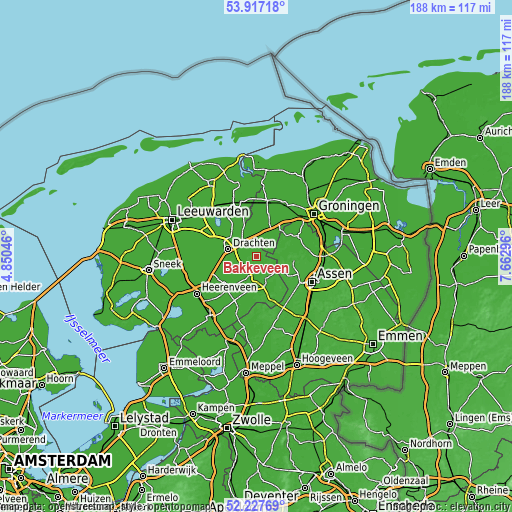 Topographic map of Bakkeveen