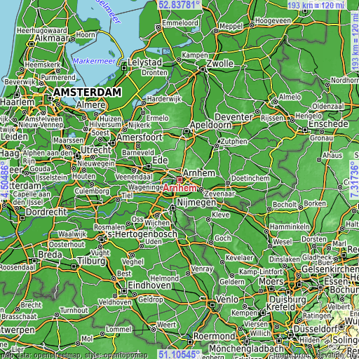 Topographic map of Arnhem