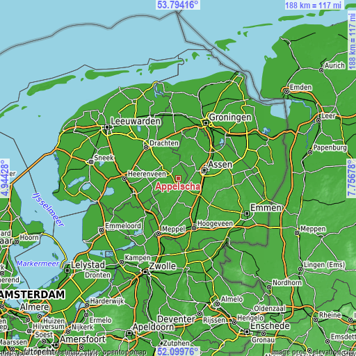 Topographic map of Appelscha