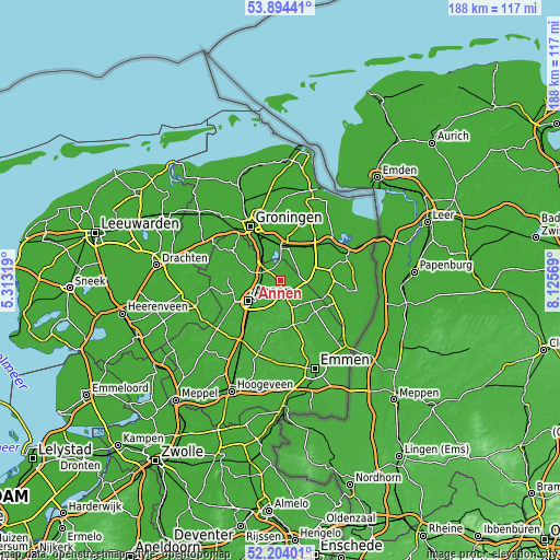 Topographic map of Annen