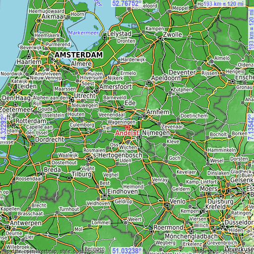 Topographic map of Andelst