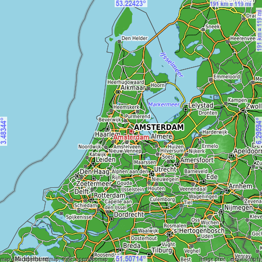 Topographic map of Amsterdam