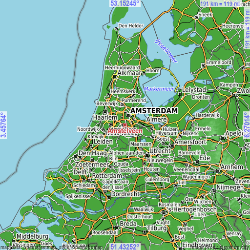 Topographic map of Amstelveen