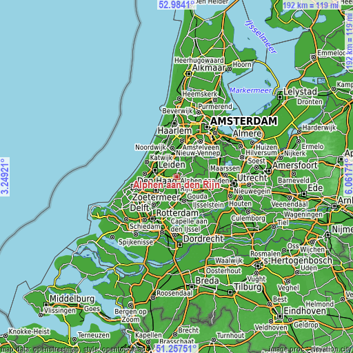 Topographic map of Alphen aan den Rijn