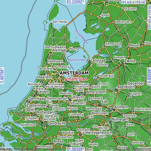 Topographic map of Almere Stad