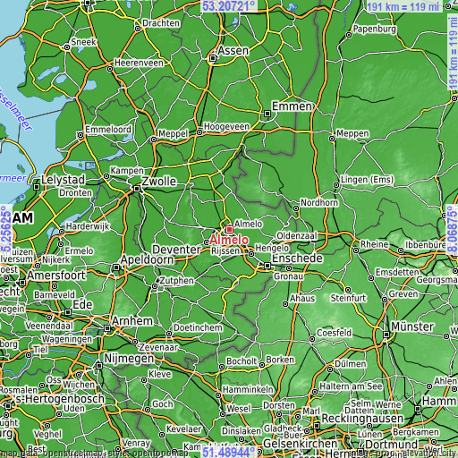 Topographic map of Almelo