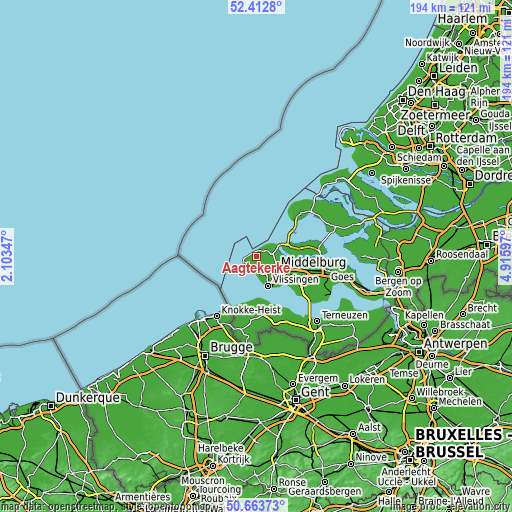 Topographic map of Aagtekerke