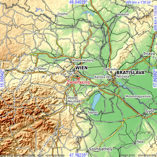 Topographic map of Zwölfaxing