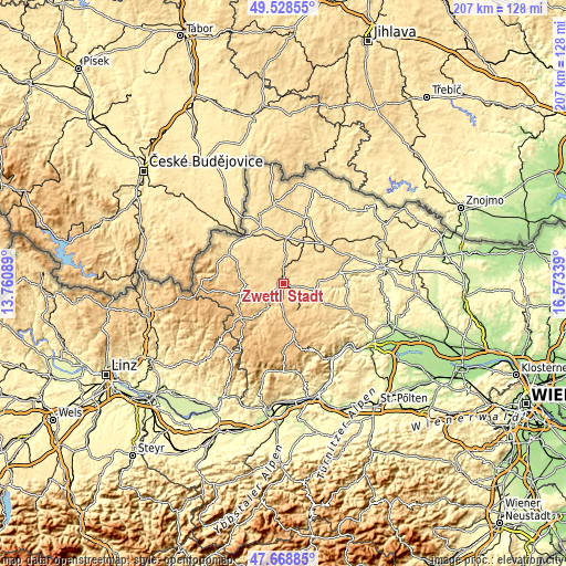 Topographic map of Zwettl Stadt