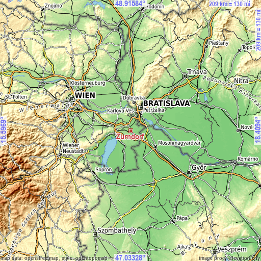 Topographic map of Zurndorf