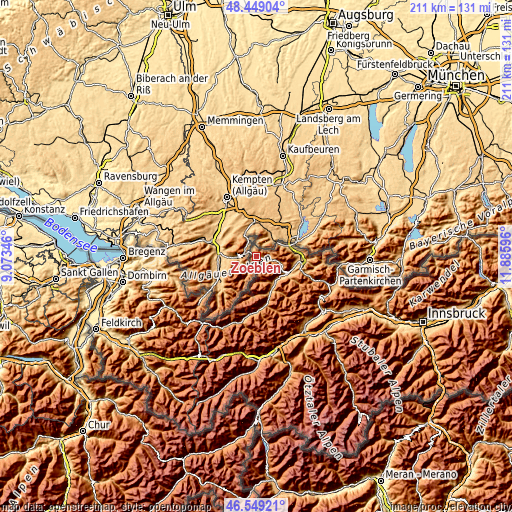 Topographic map of Zöblen