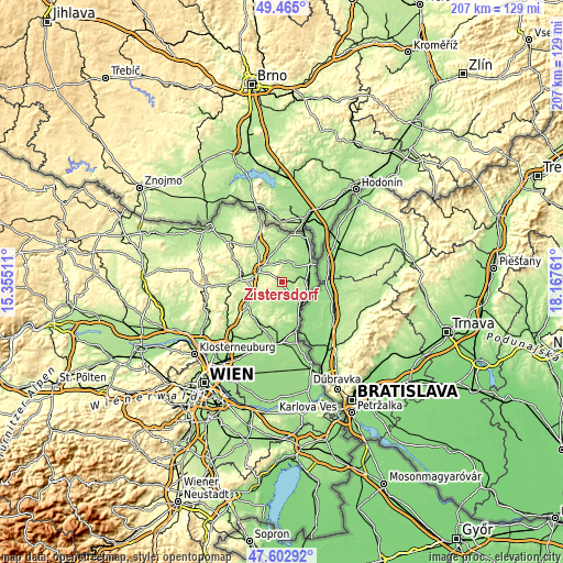 Topographic map of Zistersdorf