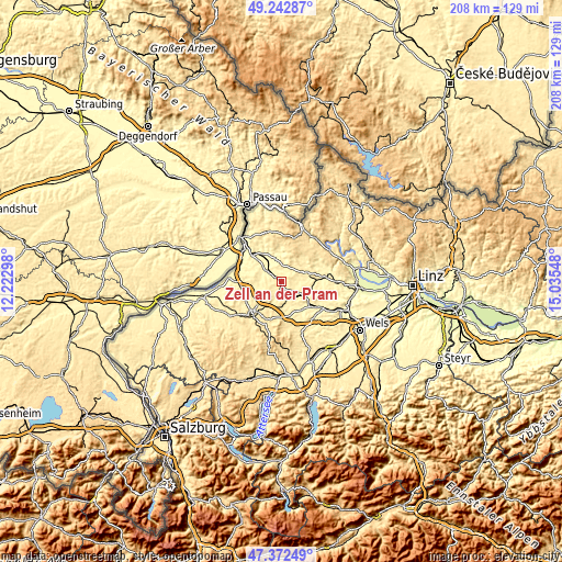 Topographic map of Zell an der Pram