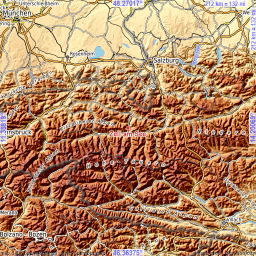 Topographic map of Zell am See
