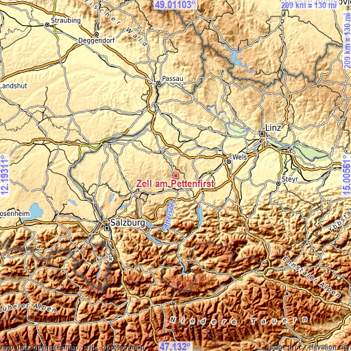 Topographic map of Zell am Pettenfirst