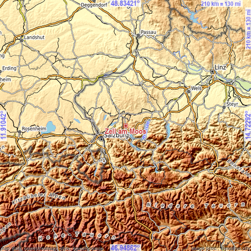 Topographic map of Zell am Moos