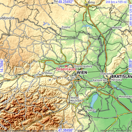Topographic map of Zeiselmauer