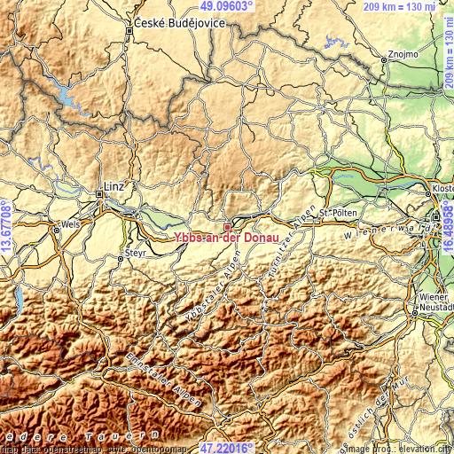 Topographic map of Ybbs an der Donau